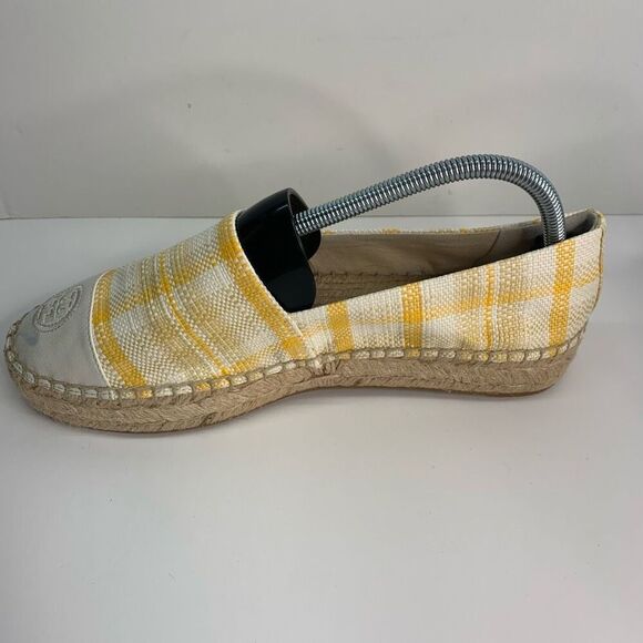 TORY BURCH Colorblock Platform Espadrille In Yellow Check‎ Plaid/ Ivory Sz 10 - Picture 6 of 10
